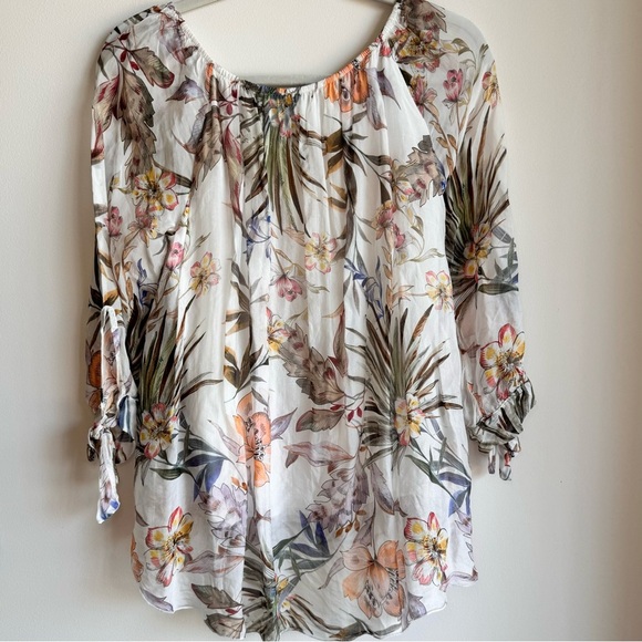 Tempo Paris Flower Print Silk Top Blouse Size M - Picture 8 of 12